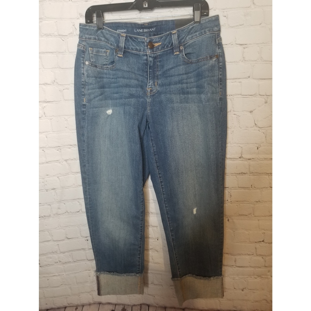 Lane Bryant midrise strait leg denim distressed